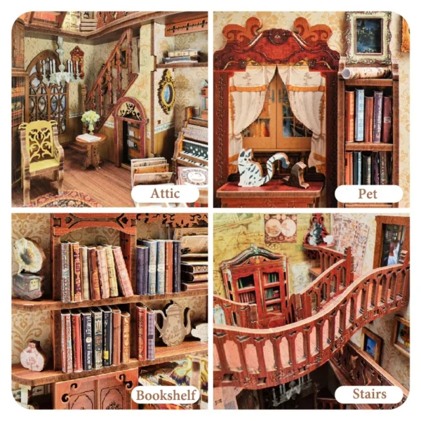 DIY Book Nook: Magic Bookstore Wooden Model Kit with LED for Kids - Image 4