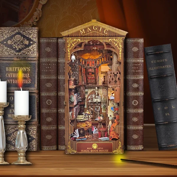 DIY Book Nook: Magic Bookstore Wooden Model Kit with LED for Kids