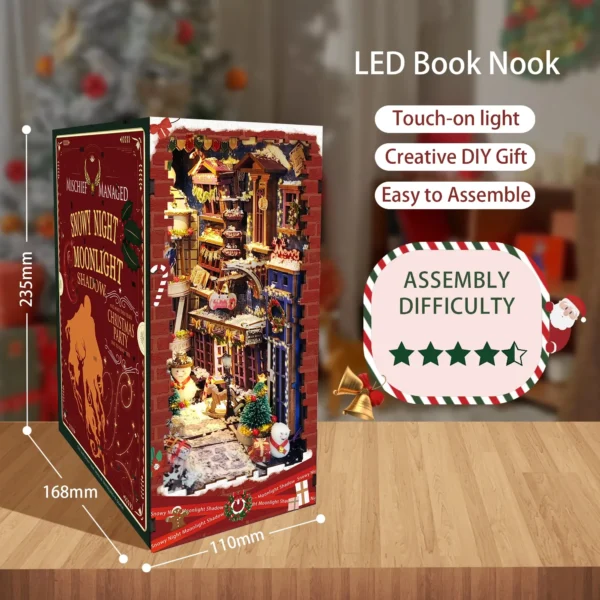 DIY Book Nook: Wooden Christmas Shelf Insert Kit with Light Bookends - Image 9