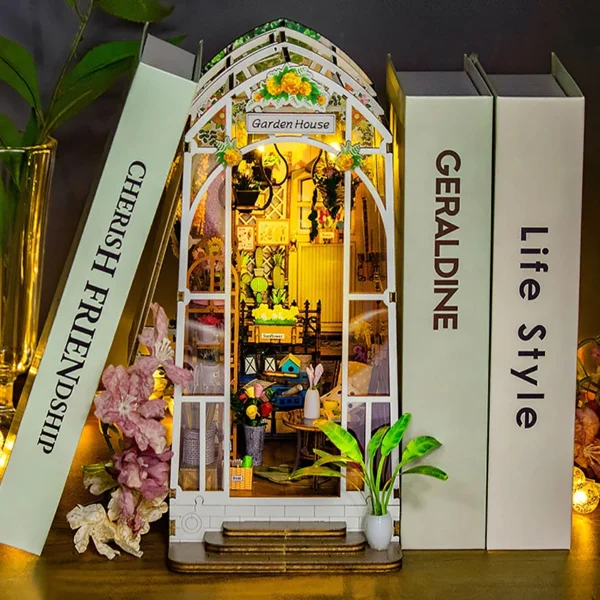 DIY Book Nook: Garden House Wooden Dollhouse with LED Light