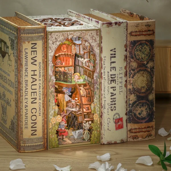 DIY Book Nook Kit: Elven Paradise Wooden Dollhouse with Touch Light - Image 3