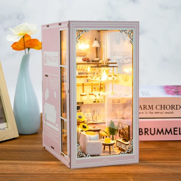 DIY Book Nook Kit: 3D Wooden Puzzle with LED Lights and Dollhouse - Image 4
