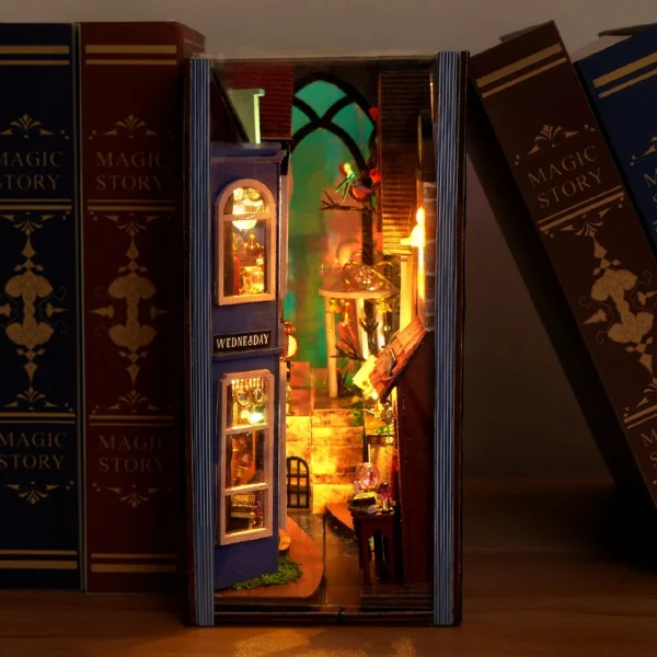 DIY Book Nook Kit: 3D Wooden Puzzle Bookend Shelf Insert for Home Decoration - Image 2