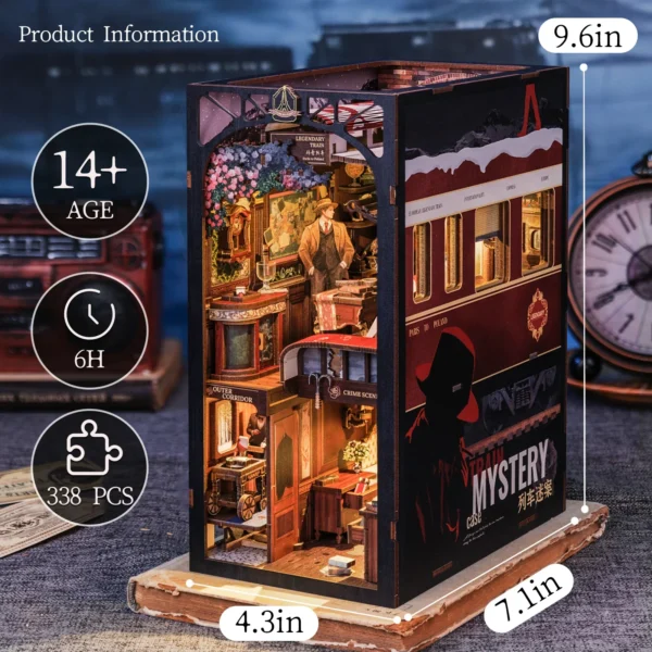 DIY Book Nook 3D Puzzle: Wooden Detective Train Mystery Bookshelf Insert - Image 8
