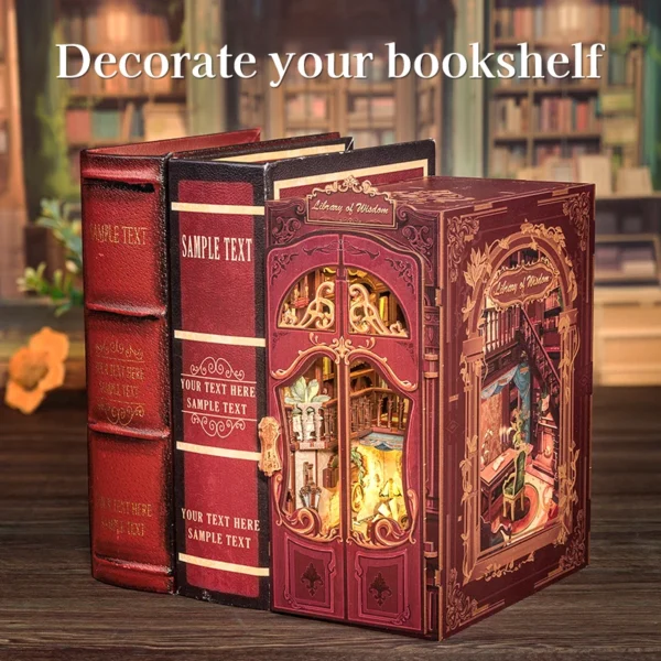 Cutebee DIY Book Nook Kit Miniature Dollhouse with Light Bookshelf Insert - Image 2