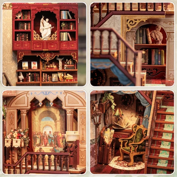 Cutebee DIY Book Nook Kit Miniature Dollhouse with Light Bookshelf Insert - Image 5