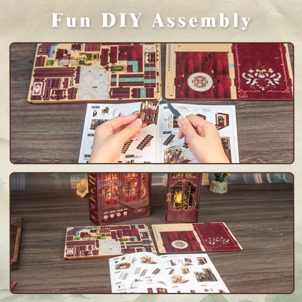 Cutebee DIY Book Nook Kit Miniature Dollhouse with Light Bookshelf Insert - Image 6