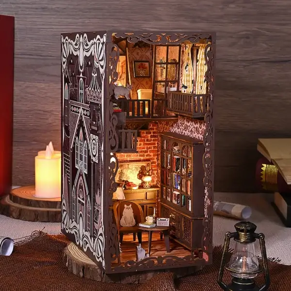 DIY Book Nook Miniature Wooden Bookshelf Puzzle - Image 5