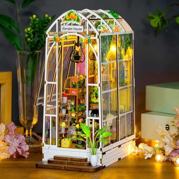 DIY Book Nook: Garden House Wooden Dollhouse with LED Light - Image 2