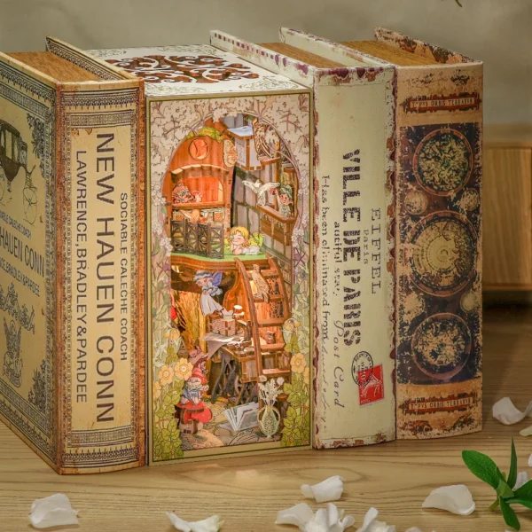 DIY Book Nook Kit: Elven Paradise Dollhouse with Touch Light Furniture - Image 5