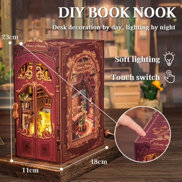 Cutebee DIY Book Nook Kit Miniature Dollhouse with Light Bookshelf Insert - Image 3