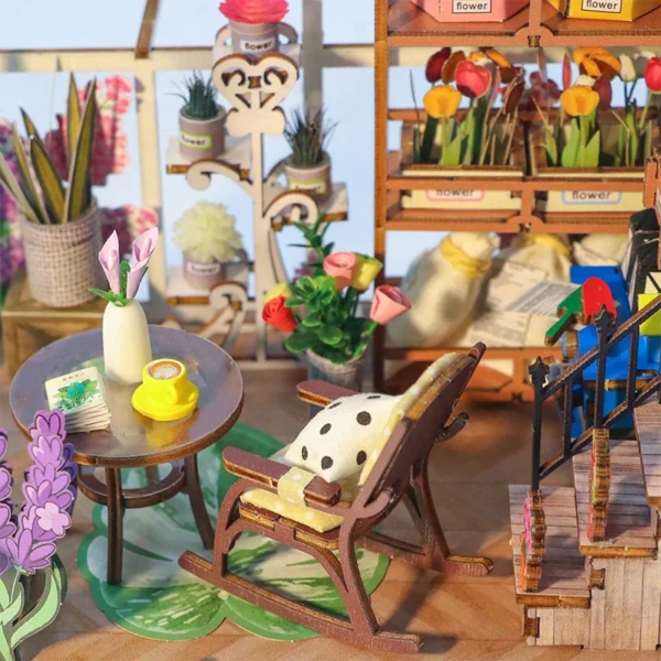 DIY Book Nook: Garden House Wooden Dollhouse with LED Light - Image 4